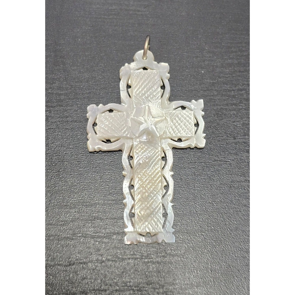 Vintage Handcarved Mother of Pearl Cross Pendant
